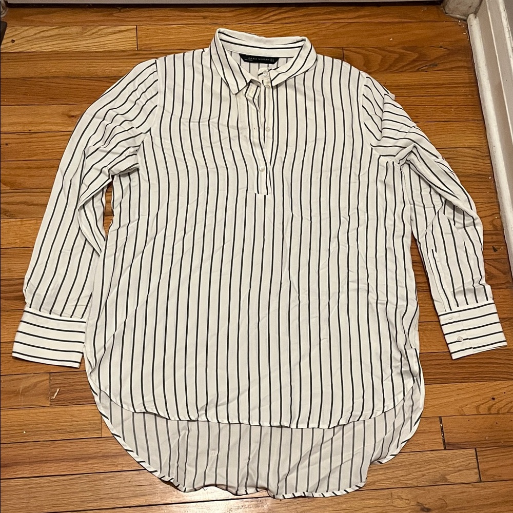 Zara Striped Long Sleeve Blouse Tunic